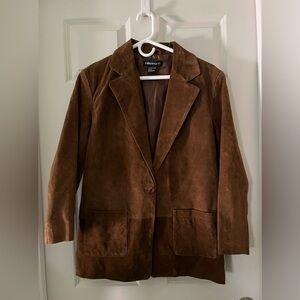 Women’s Vintage Savannah Brown Leather Jacket Coat pockets single button size 10